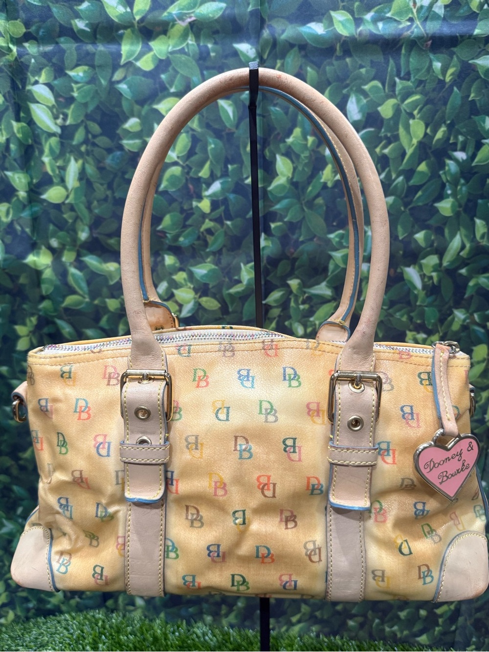 Dooney & Bourke DB logo canvas satchel bag rainbow Y2K VTG Purse